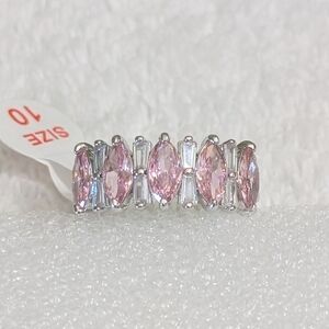 NWT Bomb Party Lab Created Pink White Sapphire Silver Plated Size 10 Ring